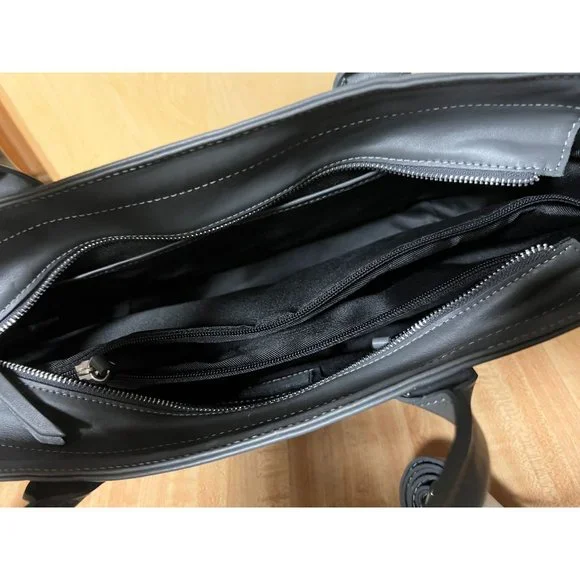 Pulicati Bag Dark Gray Italian Leather Dome Tote Dual Handle